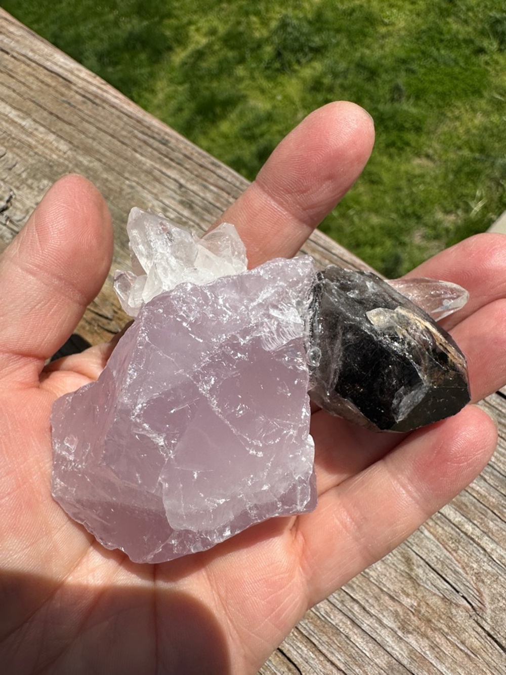 Handmade Rose Quartz Cluster with Smoky & Clear Quartz Accent - Picture 6 of 6